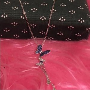 Lovely Stamped 925 SS Azure Butterfly Necklace